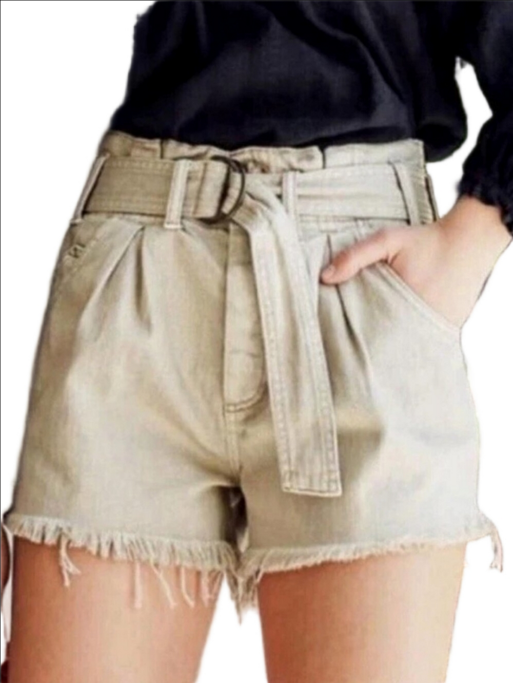 🆕 FREE PEOPLE WE THE FREE "SEE YOU SOMETIME" BELTED KHAKI TAN HIGH RISE SHORTS
